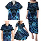Taniko Motifs Matariki New Zealand Family Matching Puletasi and Hawaiian Shirt NZ Niho Taniwha Poutama