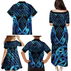 Taniko Motifs Matariki New Zealand Family Matching Puletasi and Hawaiian Shirt NZ Niho Taniwha Poutama