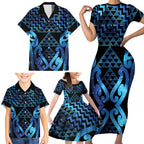 Taniko Motifs Matariki New Zealand Family Matching Short Sleeve Bodycon Dress and Hawaiian Shirt NZ Niho Taniwha Poutama