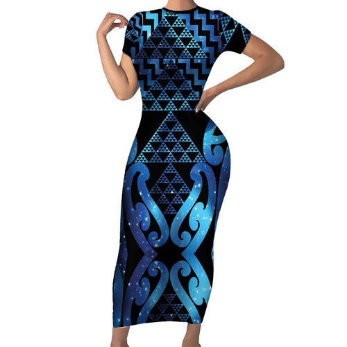 Taniko Motifs Matariki New Zealand Family Matching Short Sleeve Bodycon Dress and Hawaiian Shirt NZ Niho Taniwha Poutama