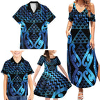 Taniko Motifs Matariki New Zealand Family Matching Summer Maxi Dress and Hawaiian Shirt NZ Niho Taniwha Poutama