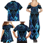 Taniko Motifs Matariki New Zealand Family Matching Summer Maxi Dress and Hawaiian Shirt NZ Niho Taniwha Poutama