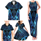 Taniko Motifs Matariki New Zealand Family Matching Tank Maxi Dress and Hawaiian Shirt NZ Niho Taniwha Poutama