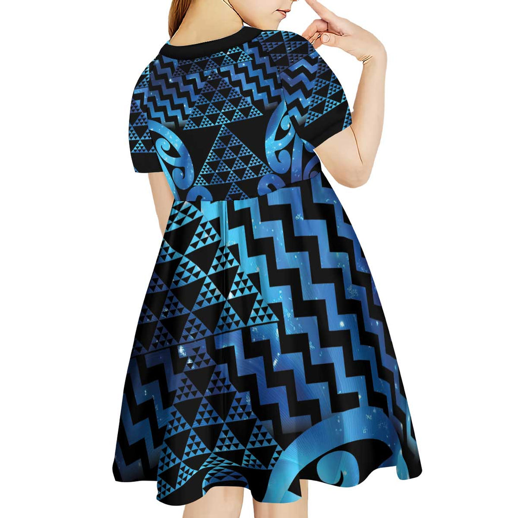 Taniko Motifs Matariki New Zealand Kid Short Sleeve Dress NZ Niho Taniwha Poutama