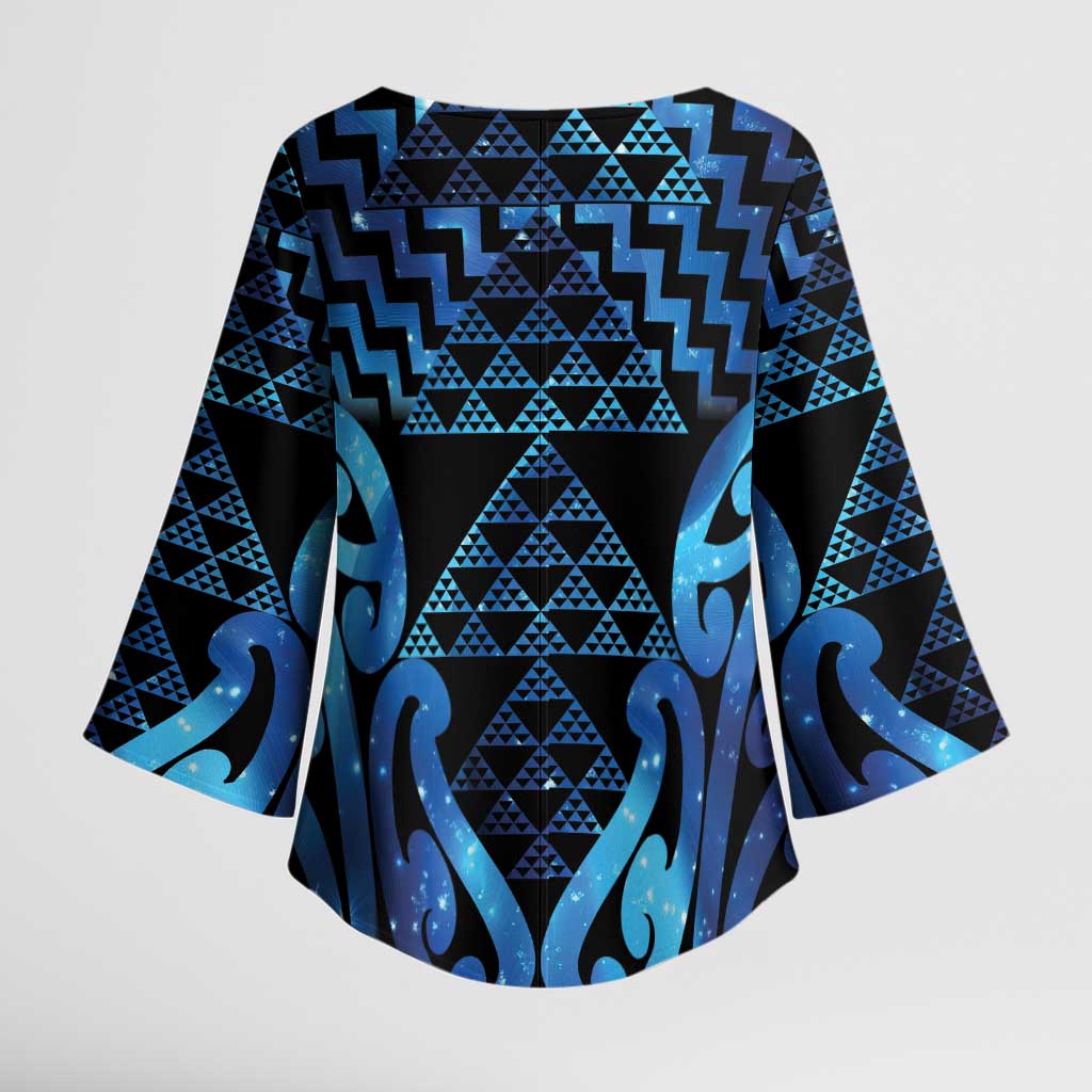 Taniko Motifs Matariki New Zealand Kimono Sleeve Blouse NZ Niho Taniwha Poutama