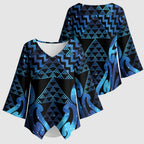 Taniko Motifs Matariki New Zealand Kimono Sleeve Blouse NZ Niho Taniwha Poutama