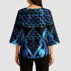 Taniko Motifs Matariki New Zealand Kimono Sleeve Blouse NZ Niho Taniwha Poutama