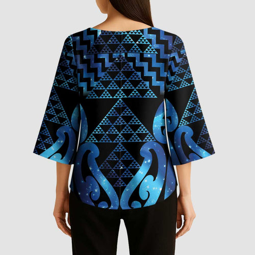 Taniko Motifs Matariki New Zealand Kimono Sleeve Blouse NZ Niho Taniwha Poutama