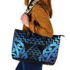 Taniko Motifs Matariki New Zealand Leather Tote Bag NZ Niho Taniwha Poutama