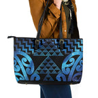 Taniko Motifs Matariki New Zealand Leather Tote Bag NZ Niho Taniwha Poutama