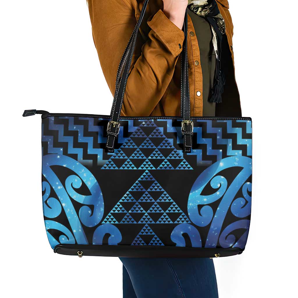 Taniko Motifs Matariki New Zealand Leather Tote Bag NZ Niho Taniwha Poutama