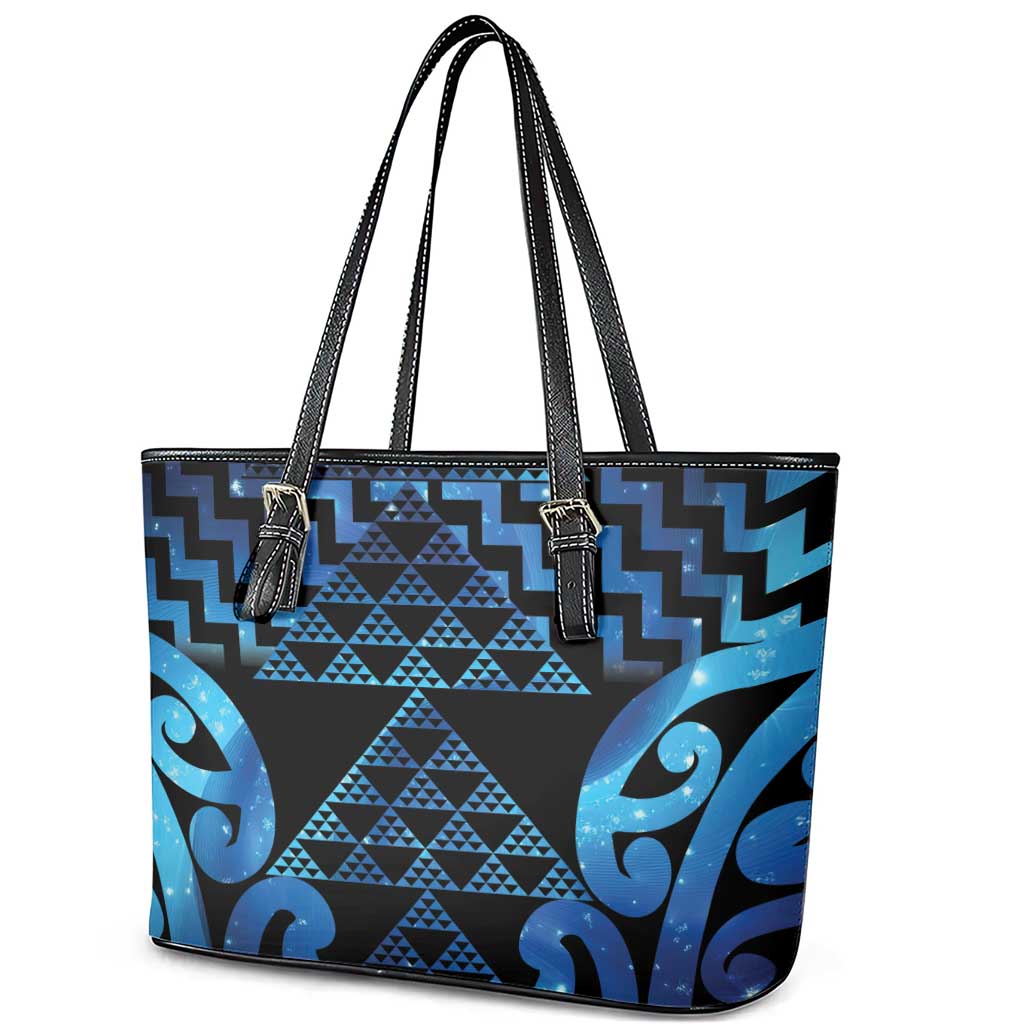 Taniko Motifs Matariki New Zealand Leather Tote Bag NZ Niho Taniwha Poutama