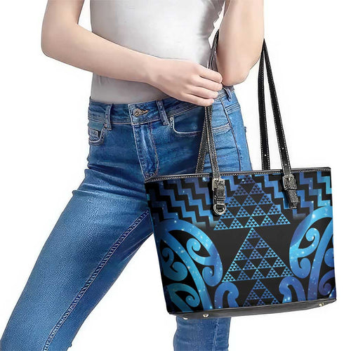 Taniko Motifs Matariki New Zealand Leather Tote Bag NZ Niho Taniwha Poutama