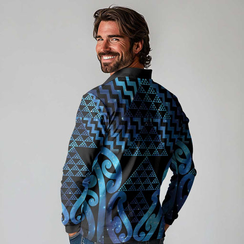 Taniko Motifs Matariki New Zealand Long Sleeve Polo Shirt NZ Niho Taniwha Poutama