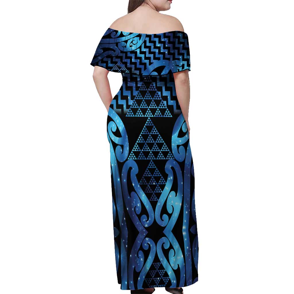Taniko Motifs Matariki New Zealand Off Shoulder Maxi Dress NZ Niho Taniwha Poutama