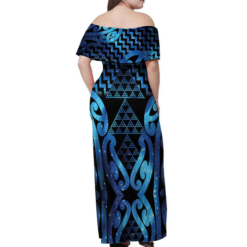Taniko Motifs Matariki New Zealand Off Shoulder Maxi Dress NZ Niho Taniwha Poutama
