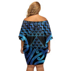 Taniko Motifs Matariki New Zealand Off Shoulder Short Dress NZ Niho Taniwha Poutama