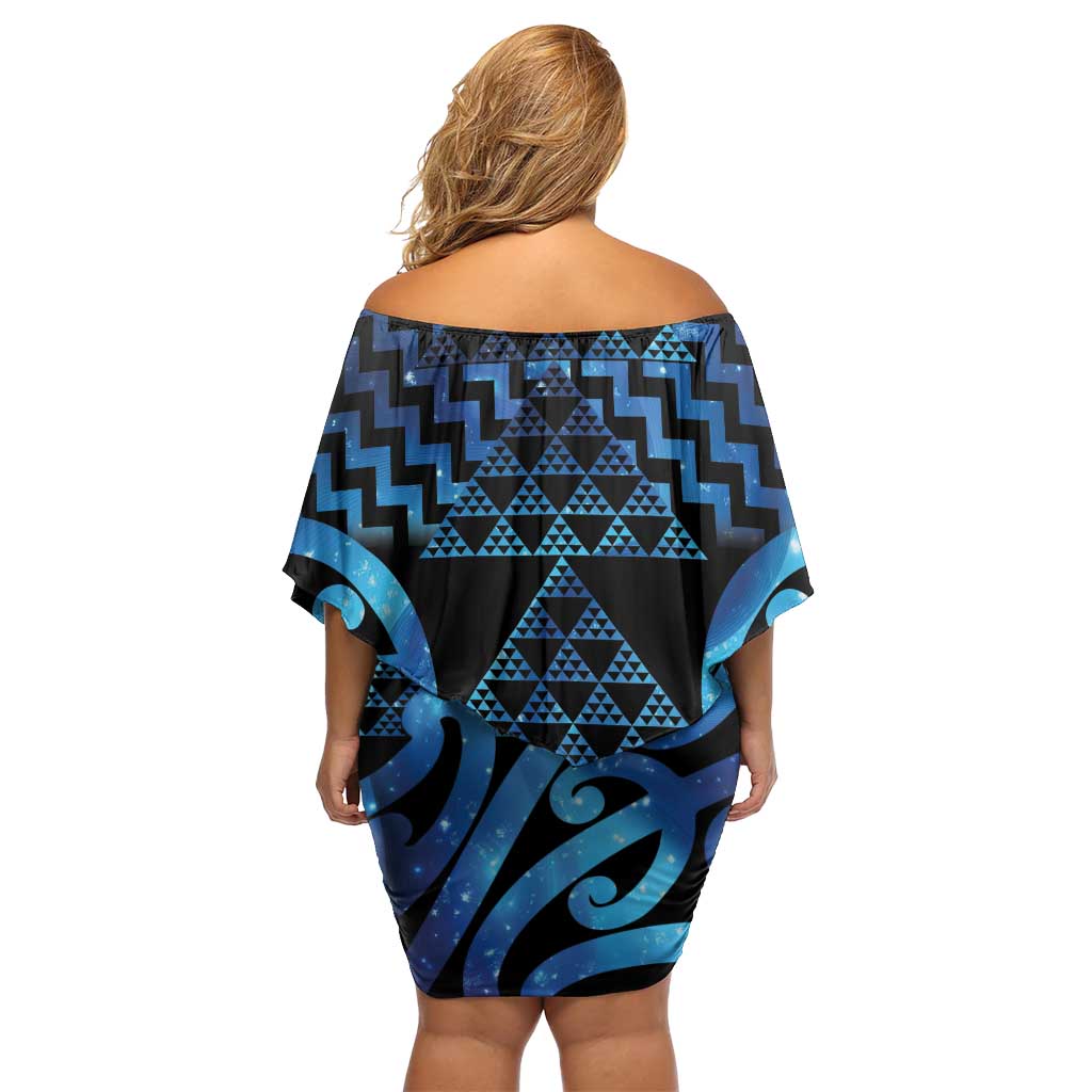 Taniko Motifs Matariki New Zealand Off Shoulder Short Dress NZ Niho Taniwha Poutama