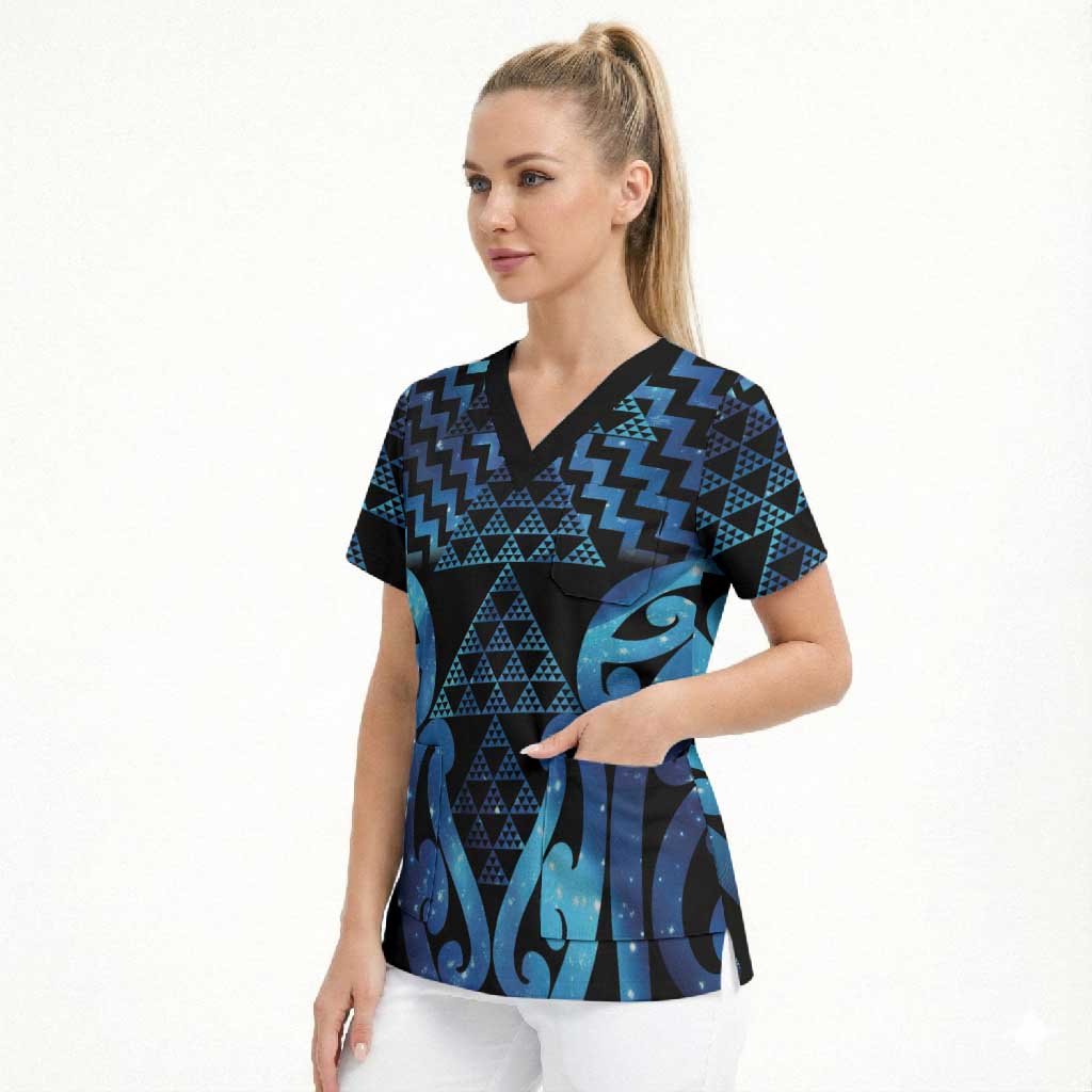 Taniko Motifs Matariki New Zealand Scrub Top NZ Niho Taniwha Poutama
