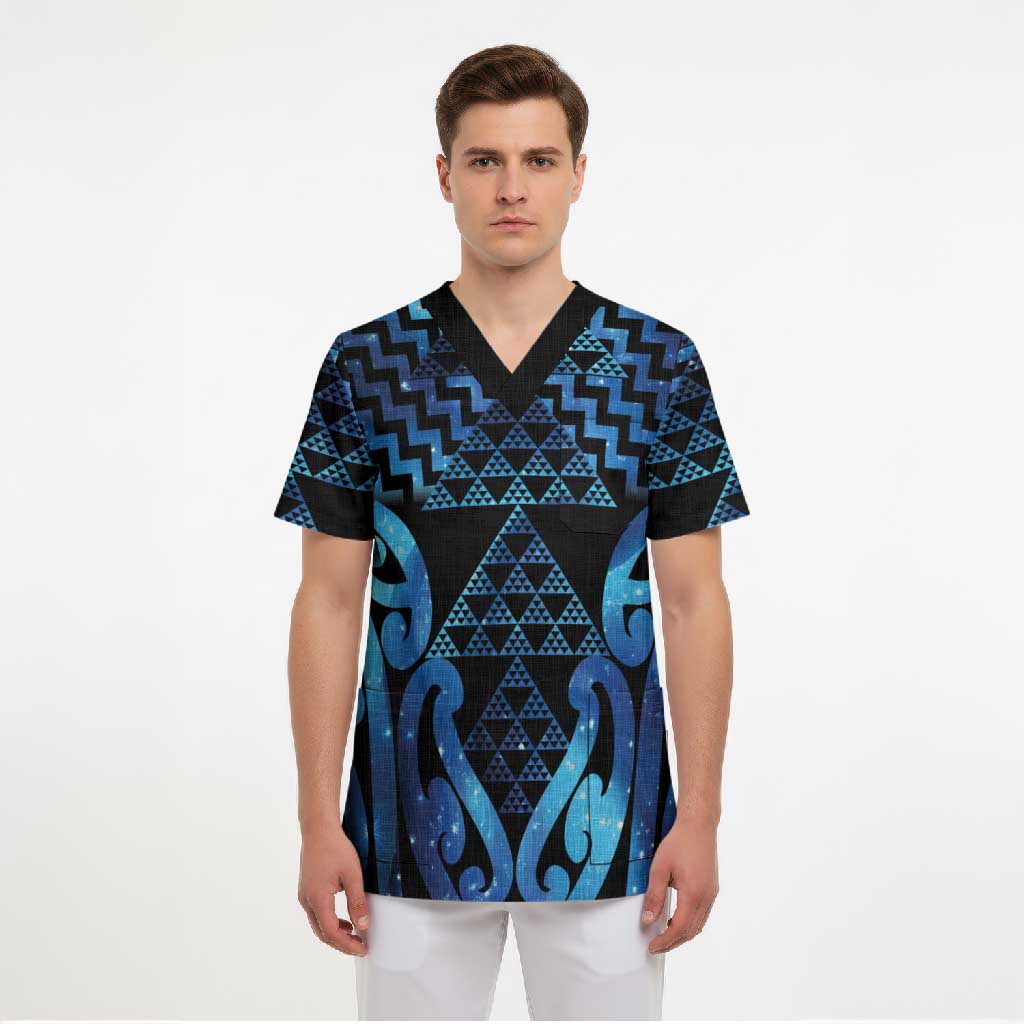 Taniko Motifs Matariki New Zealand Scrub Top NZ Niho Taniwha Poutama