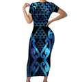 Taniko Motifs Matariki New Zealand Short Sleeve Bodycon Dress NZ Niho Taniwha Poutama
