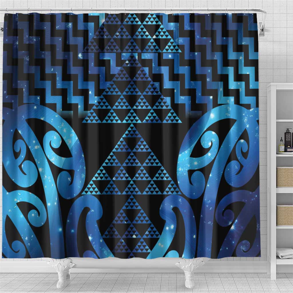 Taniko Motifs Matariki New Zealand Shower Curtain NZ Niho Taniwha Poutama
