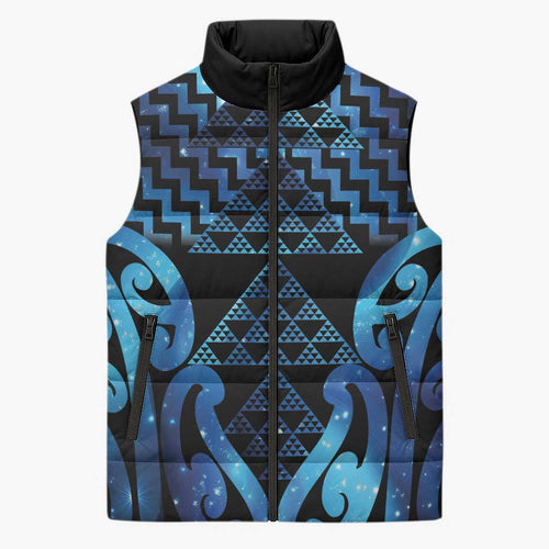 Taniko Motifs Matariki New Zealand Sleeveless Puffer Jacket NZ Niho Taniwha Poutama