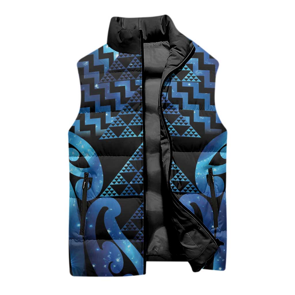 Taniko Motifs Matariki New Zealand Sleeveless Puffer Jacket NZ Niho Taniwha Poutama
