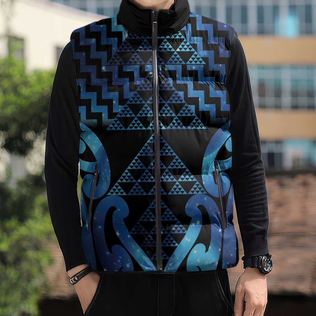 Taniko Motifs Matariki New Zealand Sleeveless Puffer Jacket NZ Niho Taniwha Poutama