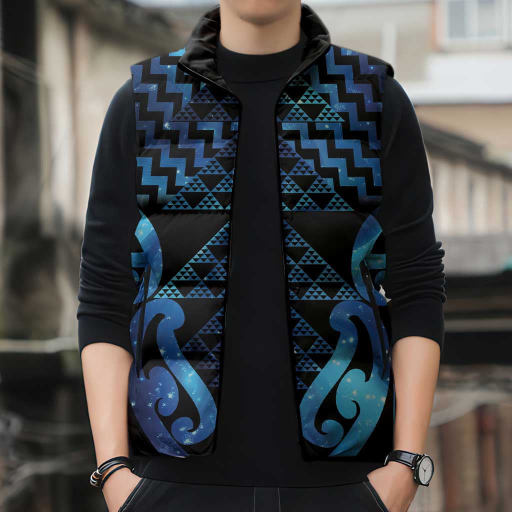Taniko Motifs Matariki New Zealand Sleeveless Puffer Jacket NZ Niho Taniwha Poutama
