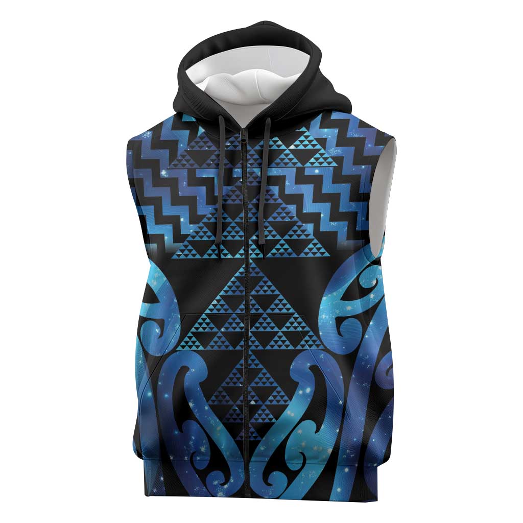 Taniko Motifs Matariki New Zealand Sleeveless Zip Hoodie NZ Niho Taniwha Poutama