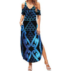 Taniko Motifs Matariki New Zealand Summer Maxi Dress NZ Niho Taniwha Poutama