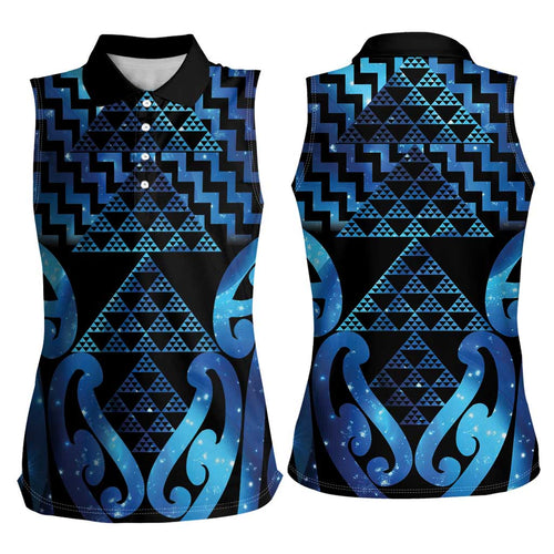 Taniko Motifs Matariki New Zealand Women Sleeveless Polo Shirt NZ Niho Taniwha Poutama