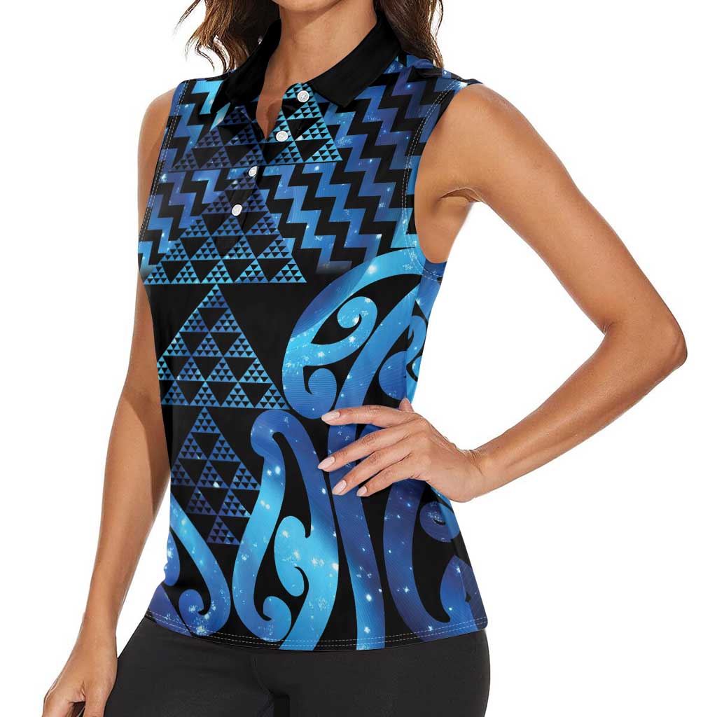 Taniko Motifs Matariki New Zealand Women Sleeveless Polo Shirt NZ Niho Taniwha Poutama