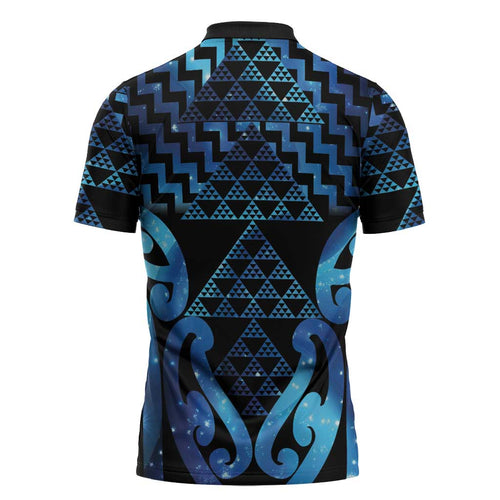 Taniko Motifs Matariki New Zealand Zipper Polo Shirt NZ Niho Taniwha Poutama