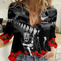 New Zealand ANZAC Rugby Women Casual Shirt Silver Fern All Black Camouflage Mix Poppy LT14