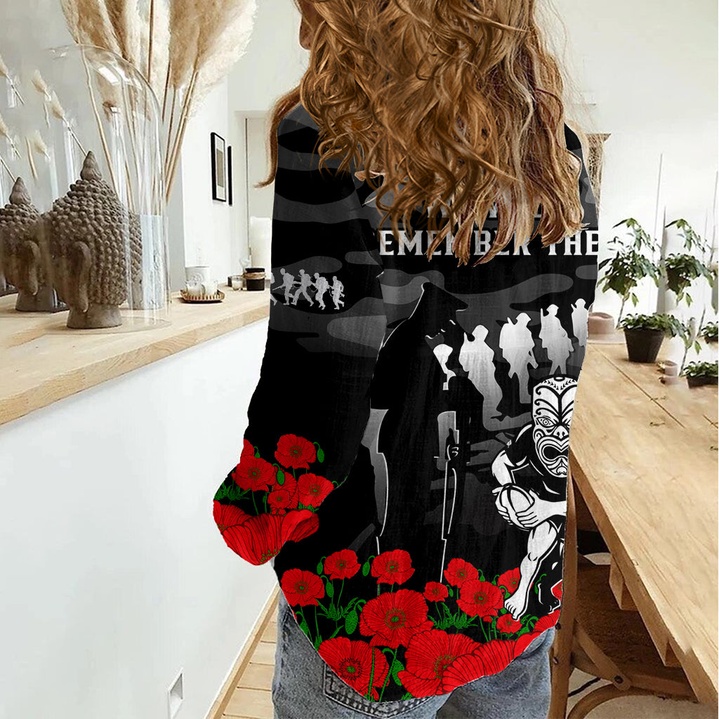 New Zealand ANZAC Rugby Women Casual Shirt Silver Fern All Black Camouflage Mix Poppy LT14
