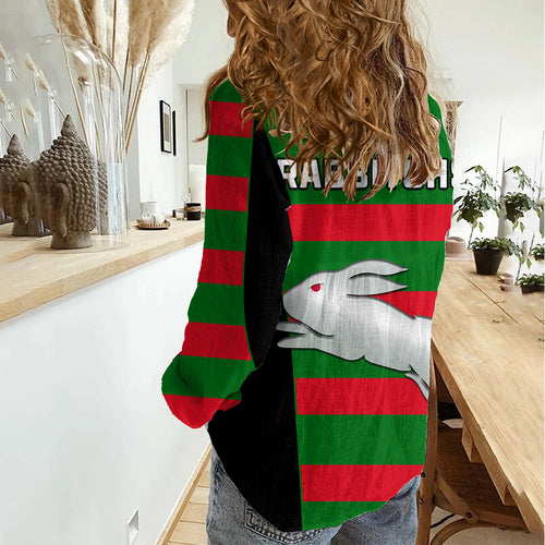 Rabbitohs Rugby Women Casual Shirt Go Souths 1908 Sporty Style Black LT14