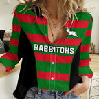 (Custom Text And Number) Rabbitohs Rugby Women Casual Shirt Go Souths 1908 Sporty Style Black LT14
