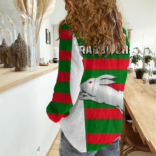 Rabbitohs Rugby Women Casual Shirt Go Souths 1908 Sporty Style White LT14