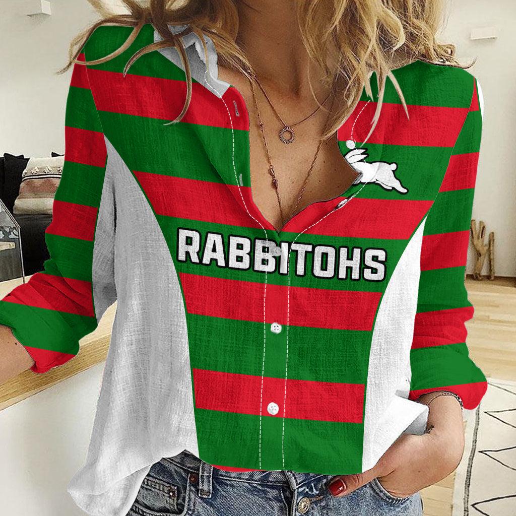 (Custom Text And Number) Rabbitohs Rugby Women Casual Shirt Go Souths 1908 Sporty Style White LT14
