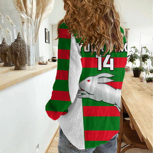 (Custom Text And Number) Rabbitohs Rugby Women Casual Shirt Go Souths 1908 Sporty Style White LT14