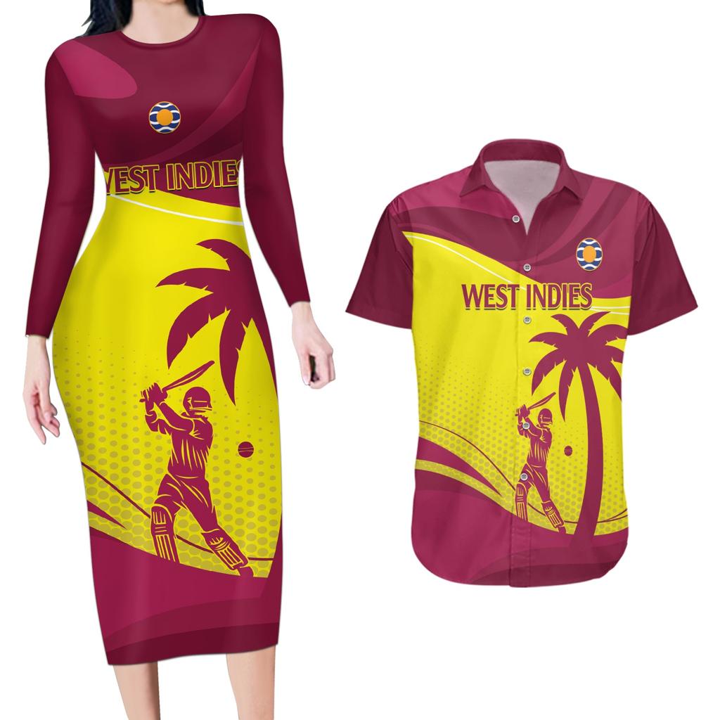 Custom West Indies Cricket Couples Matching Long Sleeve Bodycon Dress and Hawaiian Shirt 2024 World Cup Go Windies