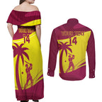 Custom West Indies Cricket Couples Matching Off Shoulder Maxi Dress and Long Sleeve Button Shirt 2024 World Cup Go Windies