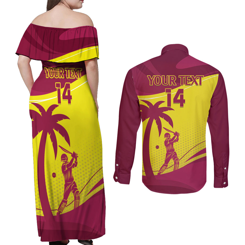 Custom West Indies Cricket Couples Matching Off Shoulder Maxi Dress and Long Sleeve Button Shirt 2024 World Cup Go Windies