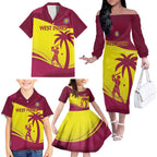 Custom West Indies Cricket Family Matching Off The Shoulder Long Sleeve Dress and Hawaiian Shirt 2024 World Cup Go Windies
