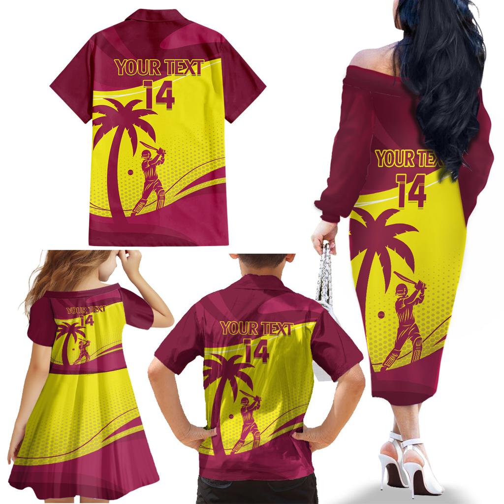 Custom West Indies Cricket Family Matching Off The Shoulder Long Sleeve Dress and Hawaiian Shirt 2024 World Cup Go Windies