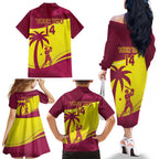 Custom West Indies Cricket Family Matching Off The Shoulder Long Sleeve Dress and Hawaiian Shirt 2024 World Cup Go Windies