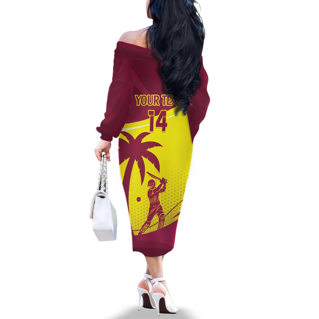 Custom West Indies Cricket Family Matching Off The Shoulder Long Sleeve Dress and Hawaiian Shirt 2024 World Cup Go Windies