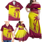 Custom West Indies Cricket Family Matching Off Shoulder Maxi Dress and Hawaiian Shirt 2024 World Cup Go Windies